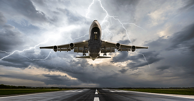 Blog Header Airplane landing during lightning storm